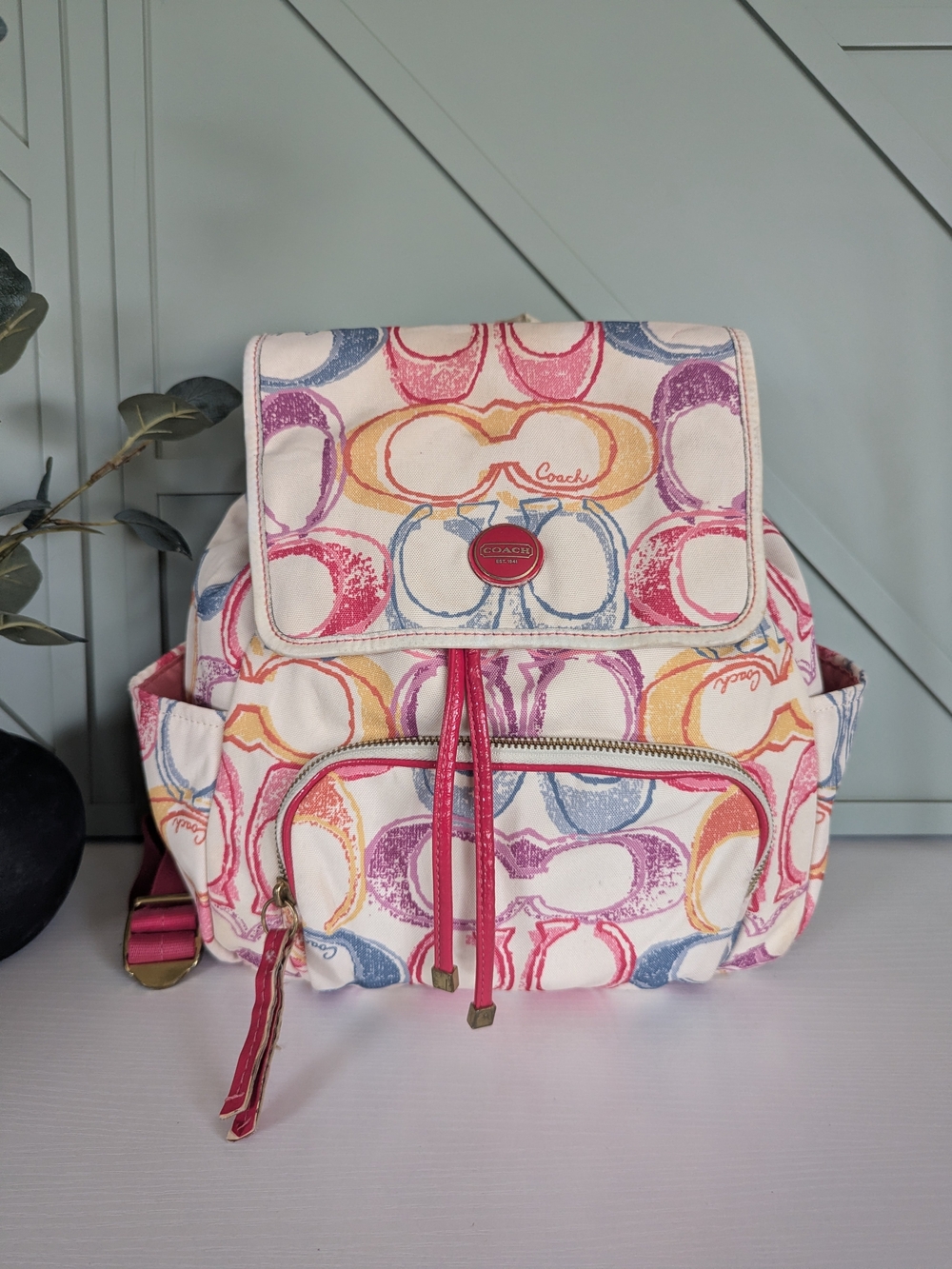 Coach Multicolor Signature Canvas Backpack - Pink Accent